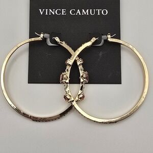 Vince Camuto Gold Tone Hoop Earrings With Crystal Accents